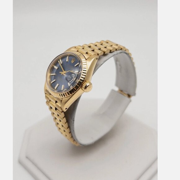 Rolex Ladies President 18k Yellow Gold Blue Dial Watch
